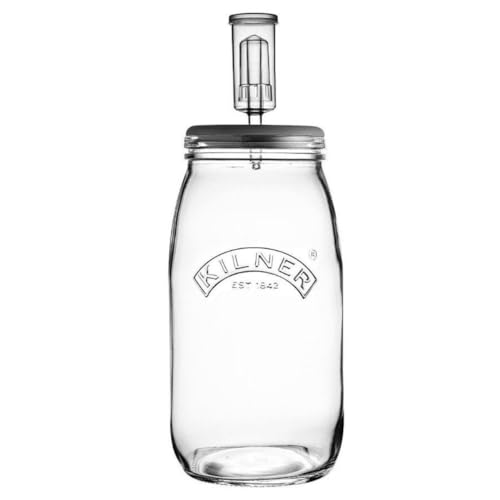 KILNER Fermentier Set, 3 Liter Glas mit Gärungsdeckel, einfaches Haltbarmachen von Gemüse, 1x Kilner Fermentierglas, 1x Silkondeckel, 1x Kunststoffventil, 2x Keramik-Gewichte, Einmachglas 3l von Kilner