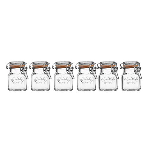Kilner 6 Bügelverschluss im Holzkasten, Länge 33 cm Glass Clip Top Gewürzglas Set, 70 ml, Glas, transparent, One Size von Kilner
