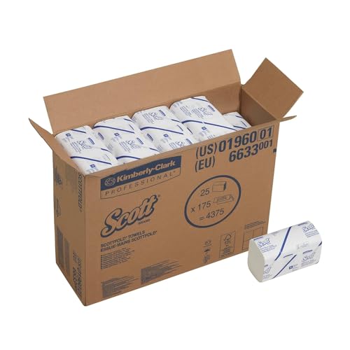 Scott Multifold Papierhandtücher 6633 - Handtuchpapier – 25 Packungen mit je 175 weißen, 1-lagigen Tüchern von Scott