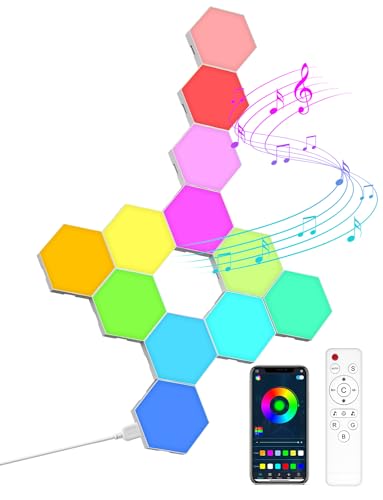 Hexagon LED Panels - 12 Stück Sechseck RGB Smart Wandleuchte Innen Kreative dekorative Hexa LED Light Panels Musik Sync für zimmer & Gaming Deko (weiß-12PCS) von Kimimara