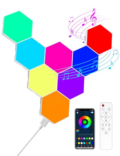 Hexagon LED Panels - 8 Stück Sechseck RGB Smart Wandleuchte Innen Kreative dekorative Hexa LED Light Panels Musik Sync für zimmer & Gaming Deko (weiß-8PCS) von Kimimara