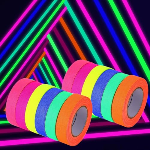 Neon Klebeband - UV Schwarzlicht Fluoreszierendes Klebeband - Fluoreszierendes Gaffer Tape Neon- für Leuchtstäbe Partydeko Handwerk（5m x15mm) (12) von Kimimara