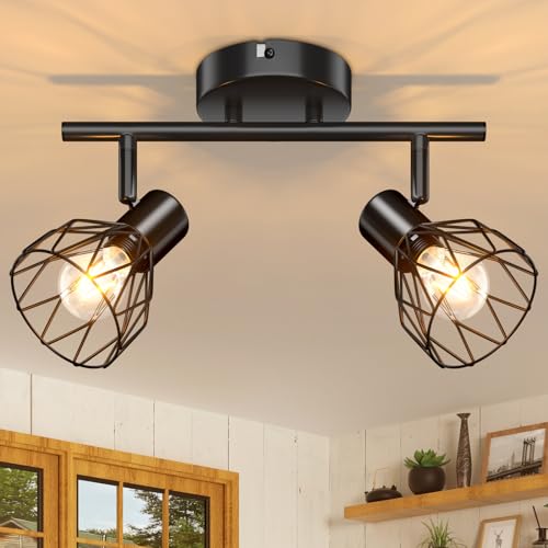 Kimjo Deckenstrahler LED Deckenleuchte Schwenkbar - Deckenstrahler 2 Flammig Schwarz Deckenlampe Strahler Deckenleuchte E14 Wandlampe - Lampe Wohnzimmer Deckenleuchte Küchenlampen Lampe Schlafzimmer von Kimjo