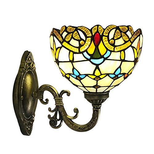 KinHall Wandleuchte innen Wandlampe Glas Bunter Blumenschirm, Vintage Tiffany Lampe mit Base aus antik Metall Wanddeko Beleuchtung für Restaurant Schlafzimmer Flur von KinHall