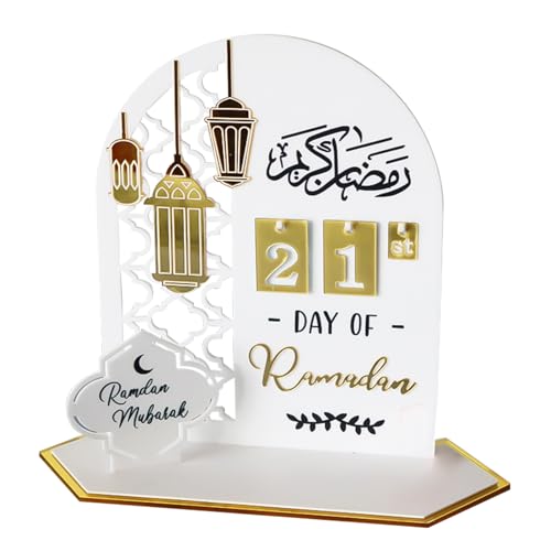 KinMokusei Ramadan Kalender aus Acrylic, Ramadan Deko, Eid Mubarak Dekoration,30 Tage Countdown Kalender für 2024 Ramadan Eid Mubarak Dekorationen (Weiß) von KinMokusei