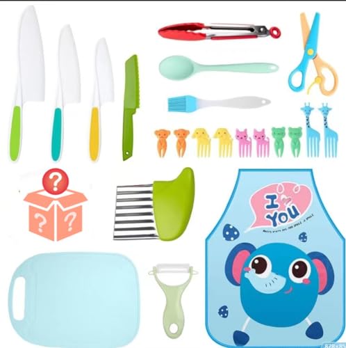 Kindermesser 23er Set Kinder-Küchenmesser-Set zum Schneiden und Kochen von Obst oder Gemüse für Kleinkinder, inklusive Holzmesser Schneidebrett Schäler von KinMokusei