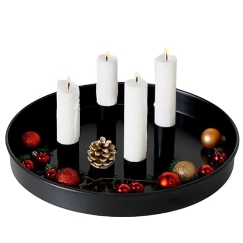 Metall Adventskranz mit 4 magnetischen Stab-Kerzenhaltern für Kerzen bis 2 cm Durchmesser,25cm Rund Kerzentablett Adventskranz Weihnachten Deko (Schwarz) von KinMokusei