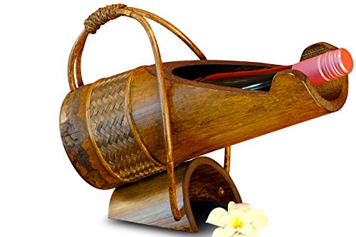 Bambus Flaschenständer Korb - Flaschenständer Wippe - Flaschenständer Spirale - Edel und Dekorative Weinflaschenhalter (Korb) von Kinaree