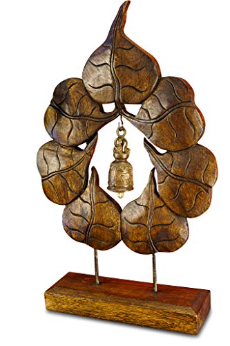 Kinaree 48cm Thai Lebensbaum aus Massivholz mit Bronze Glocke | Geschnitzter Bodhi Baum aus massivem Akazie Holz mit Bronzeglocke als Dekoration passend zu Buddha & Co. von Kinaree