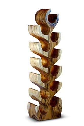Kinaree Massivholz Weinregal für 12 Flaschen - 100cm freistehendes Flaschenregal in Baum Form aus einem Stück massiver Akazie (Suar) in rustikaler Optik von Kinaree