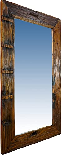Kinaree Teak Altholz Spiegel Hanoi - Massivholz Wandspiegel aus Teakholz - Garderobenspiegel in rustikaler Optik geeignet Wohnzimmer, Flur und Schlafzimmer (L) von Kinaree