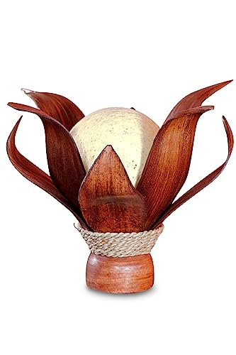 Kokoslampe Tischlampe MAKENA - Kokosnuss Nachttischlampe - Standleuchte aus Sisal Kokosrispen - Dekoration für Wohnzimmer, Schlafzimmer oder auch Flur/Foyer von Kinaree