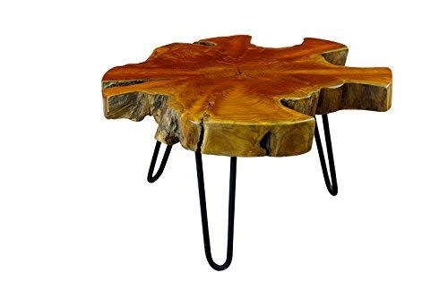 Teak Couchtisch LUHU - ca. 45x50-60x50-60cm Tischplatte aus massiver Wurzelholz Baumscheibe im rustikalen Landhausstil, geeignet für Wohnzimmer, Wintergarten oder als Kaffeetisch von Kinaree