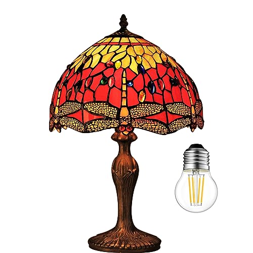 Kinbolas Tischlampe Tiffany-Stil 12 zoll Leichtlibelle Buntglas Lampenschirme Vintage Schreibtischlampe Nachttischlampe Schlafzimmer Wohnzimmer Büro Lesen Antik Art Deco von Kinbolas