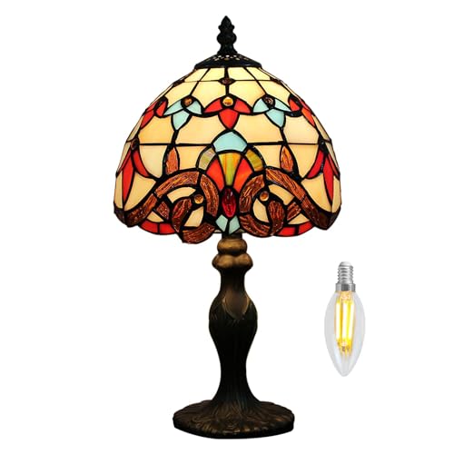 Kinbolas 8 "Tischlampe Tiffany-Stil Buntglas Lampenschirme Vintage Schreibtischlampe Kleine Nachttischlampe Schlafzimmer Wohnzimmer Büro Lesen Antik Art Deco(Color:A-8) von Kinbolas