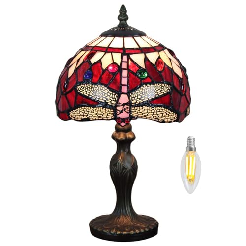 Kinbolas 8 "Tischlampe Tiffany-Stil Buntglas Lampenschirme Vintage Schreibtischlampe Kleine Nachttischlampe Schlafzimmer Wohnzimmer Büro Lesen Antik Art Deco(Color:J-4) von Kinbolas