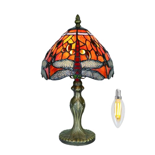 Kinbolas Tiffany-Stil 8" Tischlampe Libelle Buntglas Lampenschirme kleiner Nachtlampe Antike Schreibtisch Licht Wohnzimmer Schlafzimmer Büro Vintage Art Deco Victorian von Kinbolas
