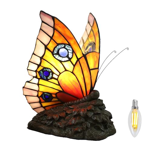 Kinbolas Tiffany-Stil Tischlampe Beautiful Butterfly Buntglas Lampenschirme kleiner Nachtlampe Antike Schreibtisch Licht Wohnzimmer Schlafzimmer Büro Vintage Art Deco Victorian von Kinbolas