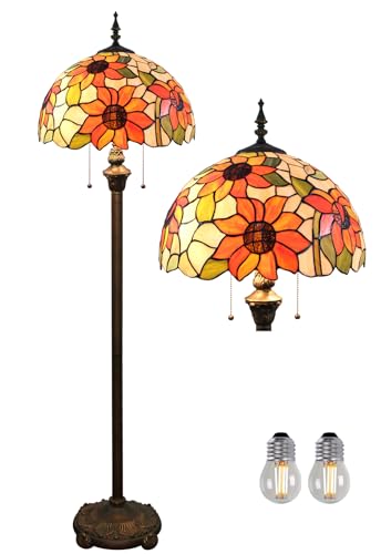 Kinbolas Stehlampe Tiffany Style 16 Zoll Retro Sonnenblume Buntglas Lampenschirm leselampe Vintage stehende lampe Boho Art Deko Schlafzimmer Wohnzimmer standleuchte- Pedal Switch(Color:A-3) von Kinbolas