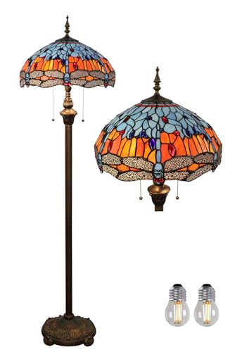 Kinbolas Stehlampe Tiffany Style 16 Zoll Retro Libelle Buntglas Lampenschirm leselampe Vintage stehende lampe Boho Art Deko Schlafzimmer Wohnzimmer standleuchte- Pedal Switch(Color:C-4) von Kinbolas