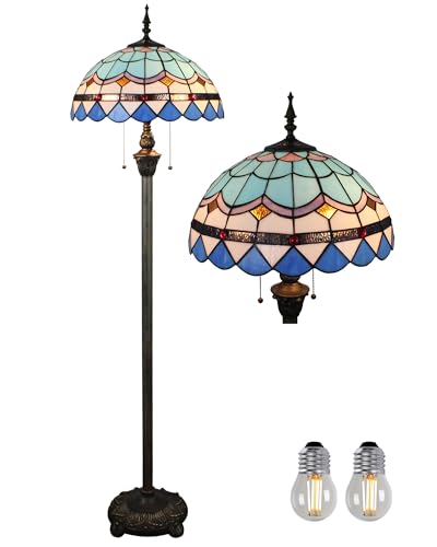 Kinbolas Tiffany Style 16 Zoll Stehlampe Retro Feder Mittelmeer Buntglas Lampenschirm leselampe Vintage stehende lampe Boho Art Deko Schlafzimmer Wohnzimmer standleuchte- Pedal Switch(Color:C-5) von Kinbolas