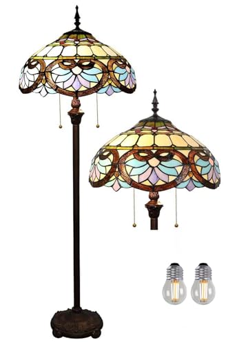Kinbolas Tiffany Style 16 Zoll Stehlampe Retro Hrzform Buntglas Lampenschirm leselampe Vintage stehende lampe Boho Art Deko Schlafzimmer Wohnzimmer standleuchte- Pedal Switch(Color:F-4) von Kinbolas