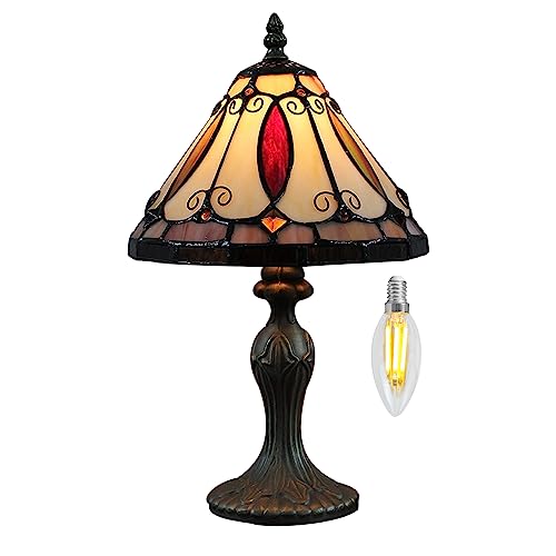Kinbolas Tiffany-stil 8-zoll-tischlampe Buntglaslampenschirme Kleiner Nachtlampe Antiquitäten Schreibtisch Licht Wohnzimmer Schlafzimmer Büro Vintage Art Deco Victorian von Kinbolas