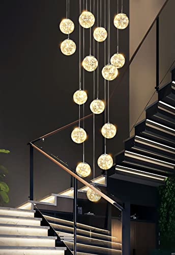 Kinbolas Pendelleuchte mit 15 Glaskugeln,Höhenverstellbar für Treppe,Flur,mit LED-Schnur 4000K-60×300CM von Kinbolas