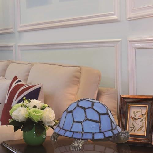 Kinbolas klein Tischlampe,Tiffany-Stil Schildkröte Buntglas Lampenschirm,vintage kleine nachttischlampe fürStudie,Büro,Schlafzimmer, Wohnzimmer Art Deco lampe (Blau) von Kinbolas