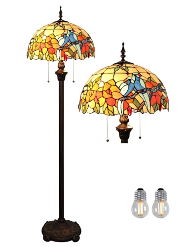 Tiffany Style 16 Zoll Stehlampe Buntglas Lampenschirm Steh Leselampen Vintage Boho Art Deko Schlafzimmer Wohnzimmer Arbeitszimmer Esszimmer Geschenk - Pedal Switch (N-2) von Kinbolas