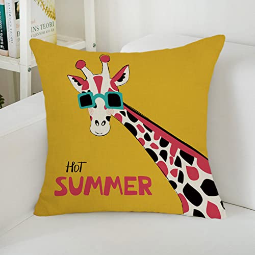 Kissenbezug 45x45 Gelb Rosa Giraffe Couchkissen Superweicher Baumwolle Hanf Kissenbezüge Resistent Atmungsaktiv Kopfkissenbezug Verdecktem Zip Voll Waschbar Sofakissen 45x45cm/1 Pcs von Kinde