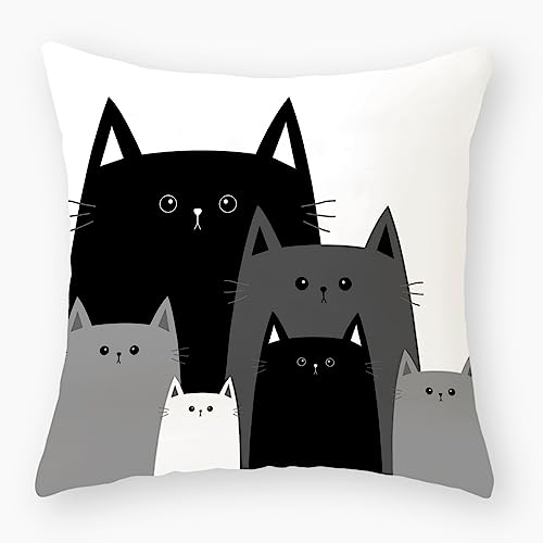 Kissenbezug 80x80 Schwarze Graue Katze Kopfkissenbezug 80x80 Superweicher Baumwolle Hanf Couchkissen Resistent Atmungsaktiv Kissenbezüge 80x80 Verdecktem Zip Voll Sofakissen 80x80cm/1 Pcs von Kinde