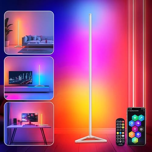 LED Stehlampe,RGBIC Stehlampe Wohnzimmer Dimmbar,140cm Abnehmbar Stehlampe Schwarz,Standleuchte Led mit App,16 Millionen Farben Standleuchte,300 Szenenmodi,Musikmodus & Timing-Funktion Deko Wohnzimmer von KingMile