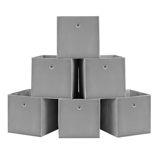 KingSaid 6 Stück Faltbox Faltbare Aufbewahrungsbox 32x32x32cm Stoffbox Faltkiste Schubladen Boxen mit Fingerloch Würfel Spielzeug-Organizer für Kallax Regale Raumteiler Grau von KingSaid