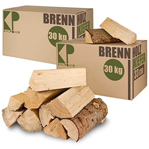 Kiefer Brennholz Kaminholz 30, 60 oder 90 kg Holz Für Ofen und Kamin Kaminofen Feuerschale Grill Feuerholz 33 cm Wood Holzscheite Kammergetrocknet Kingpower, Menge:60 kg von Kingpower