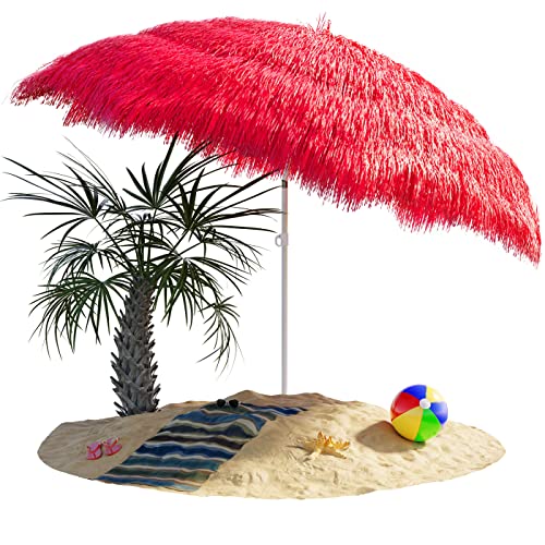 Kingsleeve® Sonnenschirm Hawaii Ø160cm Neigbar Höhenverstellbar UV Schutz 30+ Groß Rund Balkon Strand Strohschirm Strandschirm Bast Hawaiischirm Rot von Kingsleeve