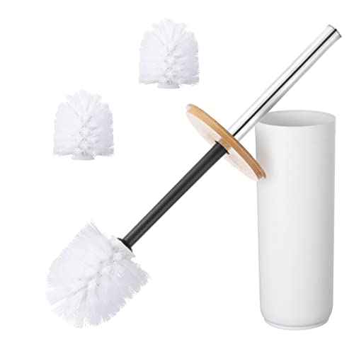 Kinsinder Bambus Toilettenbürste WC-Bürste Klobürste mit Bambus-Griff mit 3 Bürstenköpfen, Dekoratives Badzubehör (Weiß) von Kinsinder