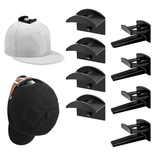 Kireida® 8 Stück Selbstklebende Huthaken - Minimalistischer Huthalter für Wandmontage - Cap Halterung Wand - Huthaken für Baseballkappen und Hüte - Schwarz von Kireida