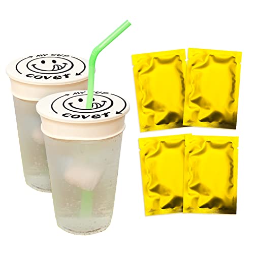 Kireida 4 PCS Anti-Spill-Deckel für Getränke mit Strohhalm-Loch Getränkeabdeckungen von Becherabdeckungen, für Partys und Festivals Wiederverwendbar Leicht zu reinigen(Smiley-Gesicht) von Kireida