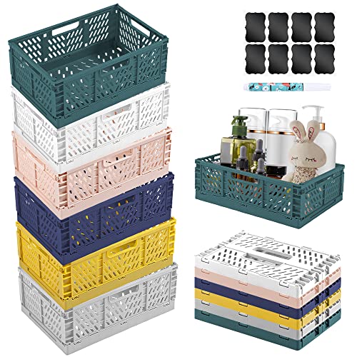 Kiswleon Folding Storage (22cm) 6 Stücke Klappkiste Klein Plastik,Körbe Kunststoff Faltbox,Stapelbehälter Organizer für Faltbare Aufbewahrungskorb,Aufbewahrungsboxen Lagerkisten für Kinderzimmer von Kiswleon