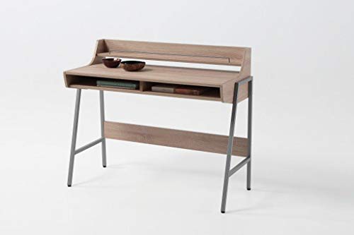 Kit Closet Tisch mit 2 Löchern und Ablage Kala Schreibtische, Metall, Buche Grau, Unico von Kit Closet