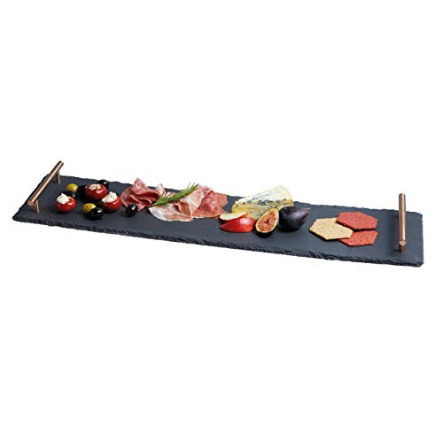 Artesà Servierplatte aus Schiefer mit kupferfarbenen Griffen, ideal für kleine Häppchen und Buffets, 60 x 15 cm, schwarz von Artesa
