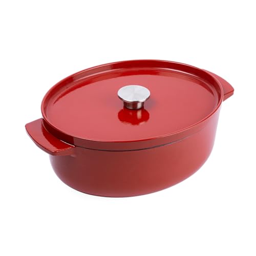 KitchenAid Cast Iron 30cm/5,6L Ovaler Kasserolle mit Deckel, Hochwertig, Robust & Langlebig, Anbraten, Bräunen, Braten, PFAS-freie Emaille, Induktion, Ergonomischer Griff,Ofenfest bis 260°C,Empire Red von KitchenAid