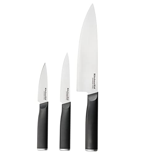 KitchenAid 3er Set japanische Messer mit Klingenschutzhülle, scharfe Küchenmesser aus Hartstahl, 0.1 x 0.1 x 0.1 cm; 100 Grams, Schwarz von KitchenAid