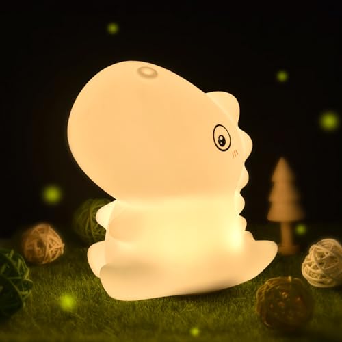 Kizaten Nachtlicht Kinder, Dinosaurier Baby Nachttischlampe mit 8 Farben, Silikon Stilllicht LED Licht Dimmbar, Touch USB Nachtlampe für Babyzimmer, Kindergeschenke für Mädchen Jungen von Kizaten