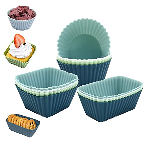 12 Stück Wiederverwendbare Silikon Muffinformen - Antihaft Muffinförmchen Kuchenformen für Muffins Cupcake, Kuchen und Brotbackform - Silikonformen Backform - Muffinformen für perfekte Ergebnisse von Kjzeex