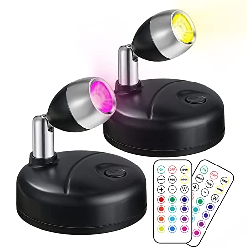 Klarlight RGB Mini LED Spot Batterie Fernbedienung Bildbeleuchtung Kabellos LED Spotlight Inner Lichter mit 13 Lichtfarben für Schrank Kunst Display Party Ambiente, 2 Stück von Klarlight