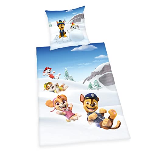 Herding Paw Patrol Bettwäsche-Set, Kopfkissenbezug 80 x 80 cm, Bettbezug 135 x 200 cm, Mit Knopfverschluss, 100% Baumwolle/Flanell, Mehrfarbig von Klaus Herding GmbH