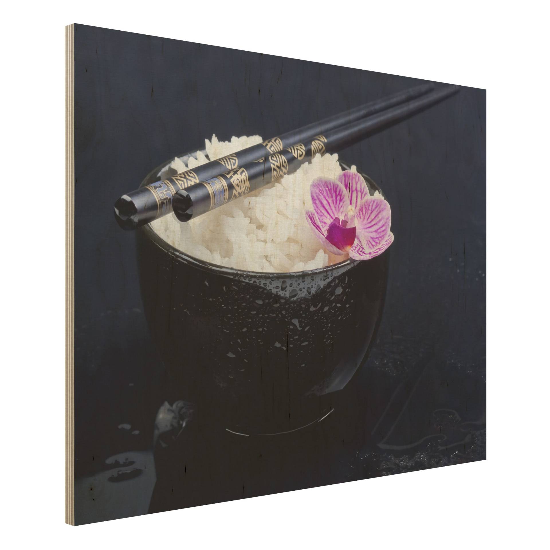 Holzbild Reisschale mit Orchidee von Klebefieber