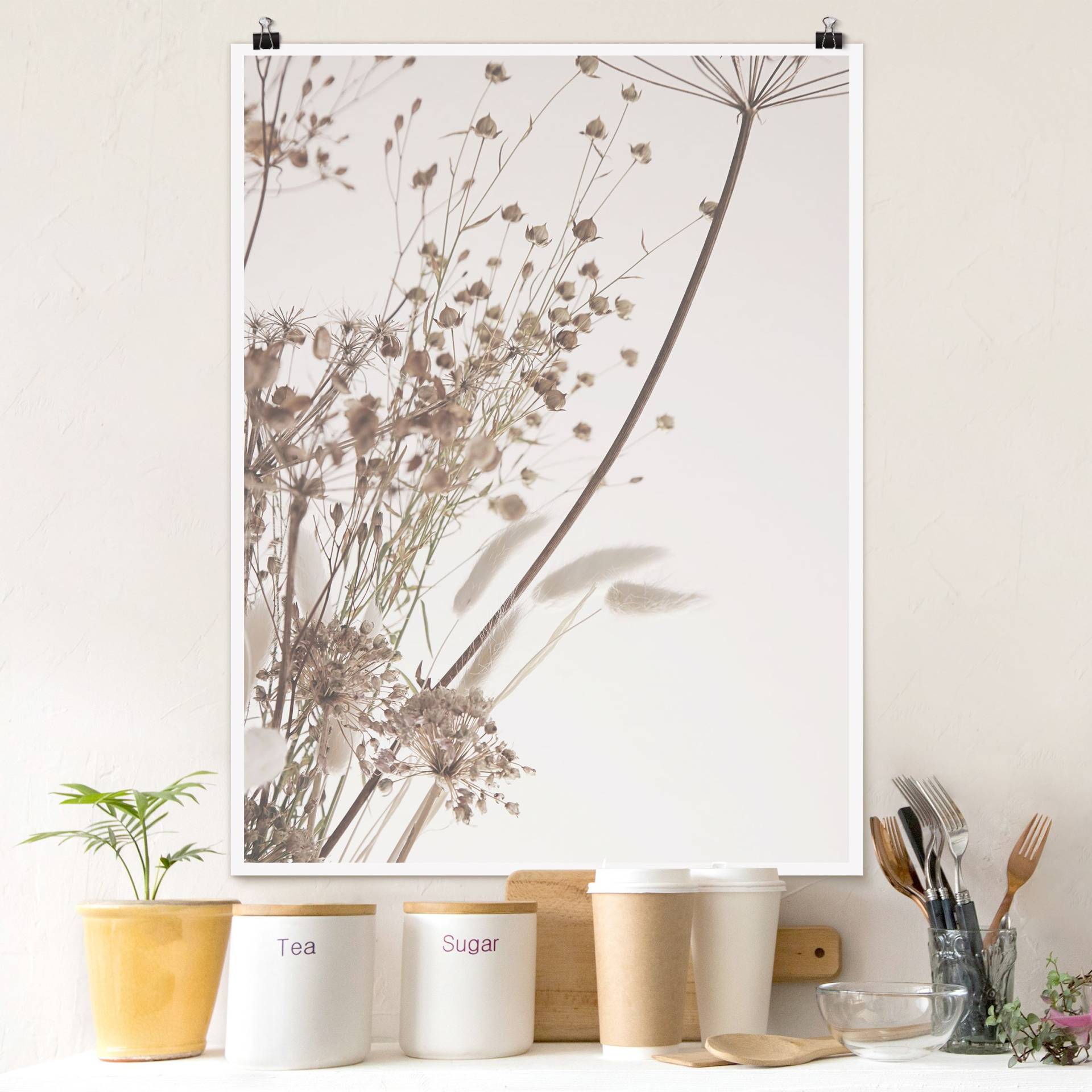 Poster Bouquet aus Ziergras und Blüten von Klebefieber